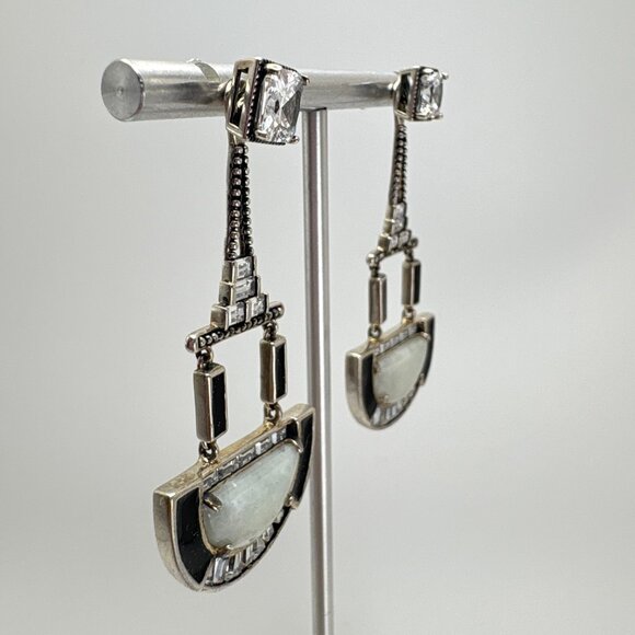 VTG Sterling Silver Square CZ Studs Removable Art Deco Style Dangle Jackets 2" L - Picture 10 of 13